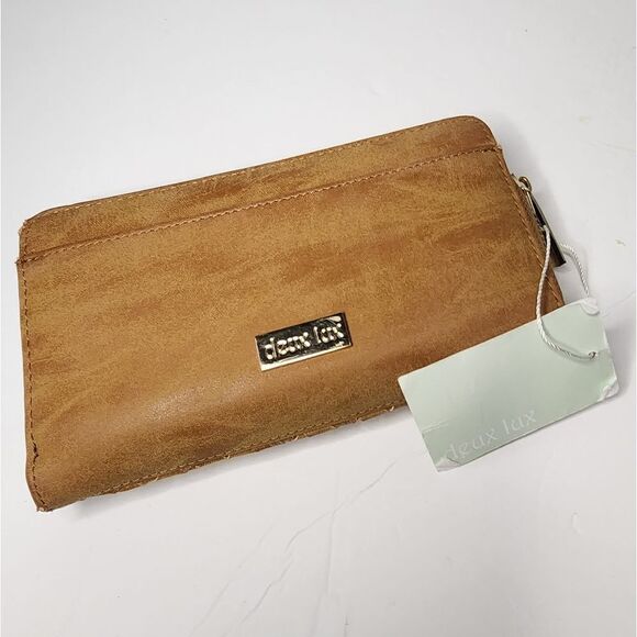 DEUX LUX Greenwich Faux Leather Weaved Wallet Multi Pockets Color Honey NWT - Picture 1 of 8